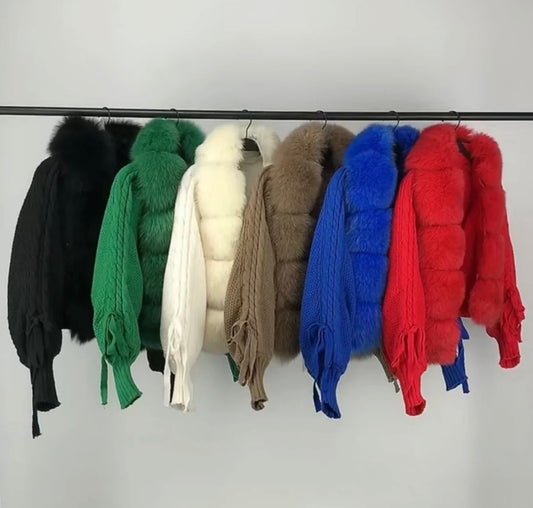 Fox Fur Trim Knitted Cardigan